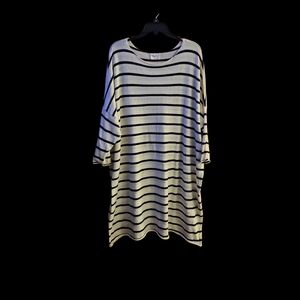 Elegant Striped Black and Cream Midi Dress